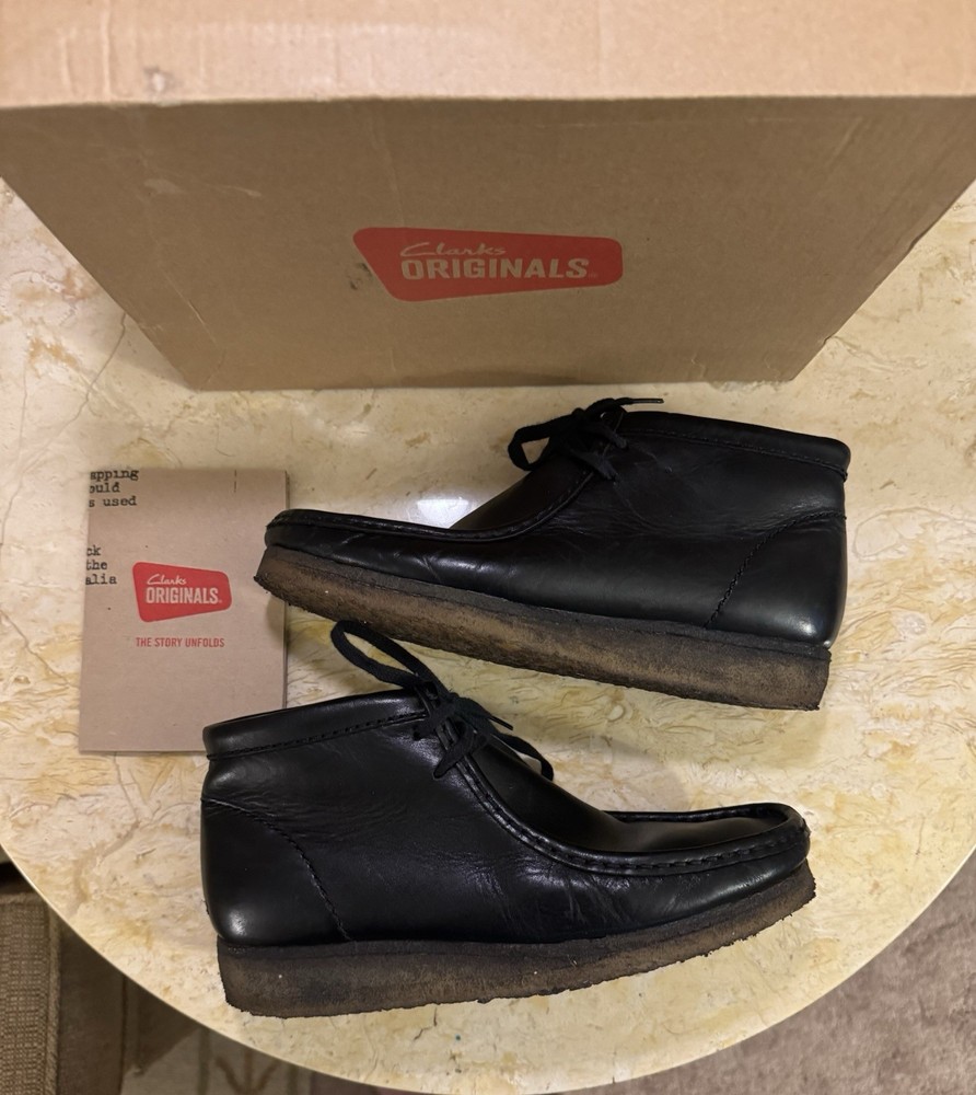 Clarks Originals Mens Wallabee Boot Size 8 Black Leather Casual Shoes