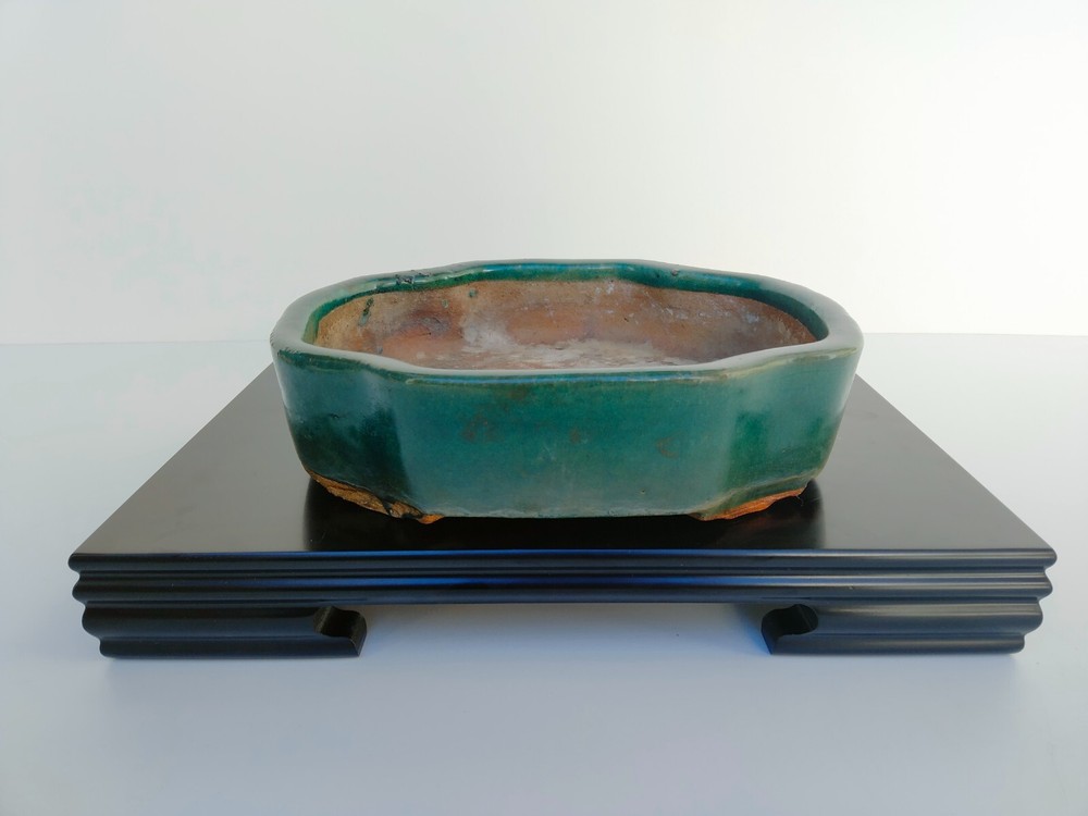 Green Glazed Vintage Chinese Canton Bonsai Tree Pot Width 29.7 cm / 11.63 in.