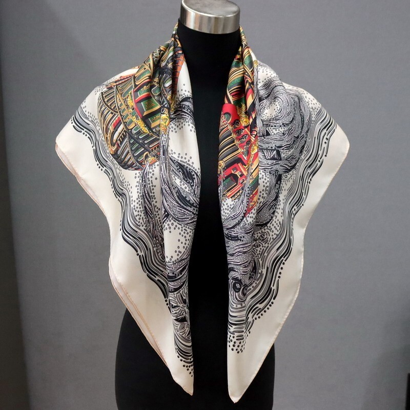 Twill Silk ~18 Momme~ Double Face Scarf Stole Tower Print Square Shawl 35
