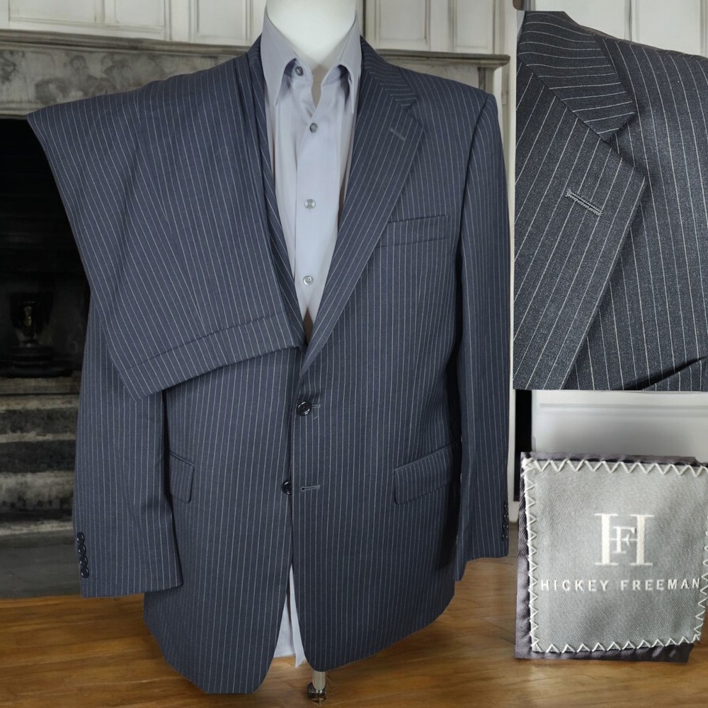 Hickey Freeman 2 Piece Suit Mens 42L 34X31 Black Multicolor Stripe Wool