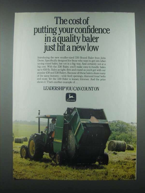 1985 John Deere 330 Round Baler Ad - Cost of Confidence