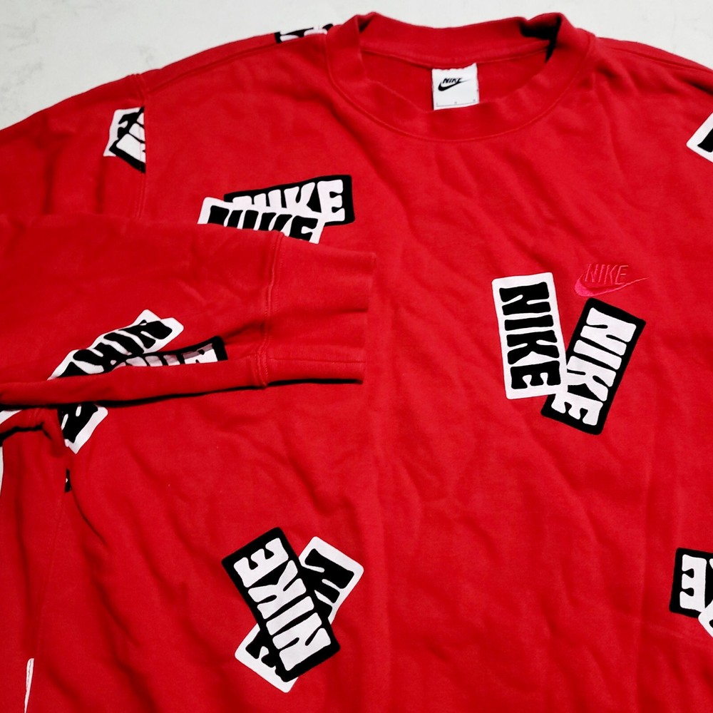 Nike Tech Fleece Crewneck All Over Logo Sweatshirt Sportswear Size L EUC