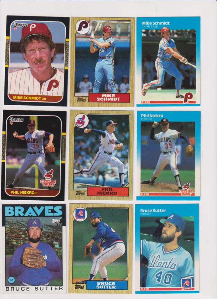 Mike Schmidt, Phil Niekro, Bruce Sutter Baseball Card Lot (9) EXM-NM TPS, DR, FL