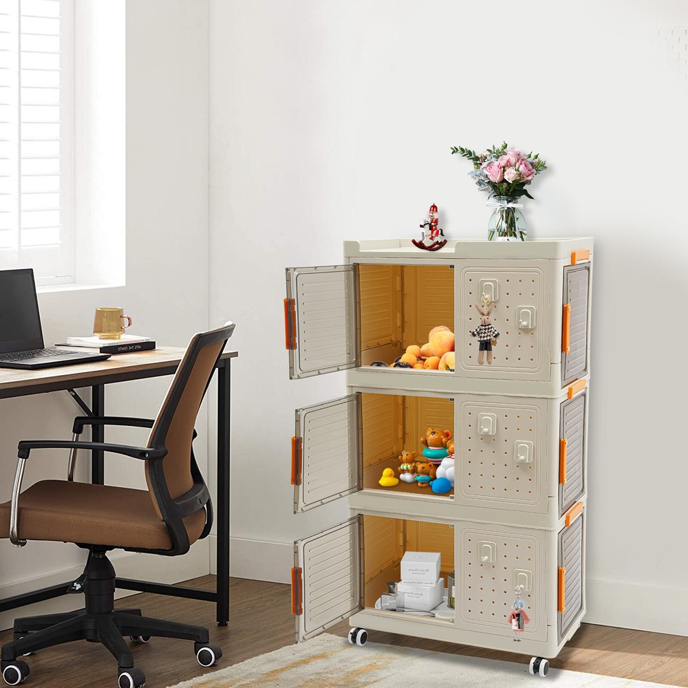 3-Tiers Bathroom Storage Cabinet Freestanding Kitchen Pantry Cabinet Organizer