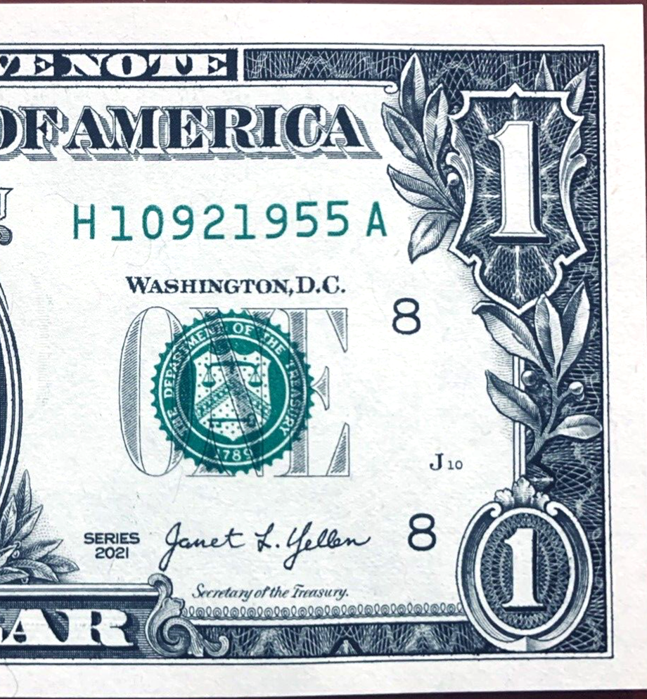 1955 Trailing Birth Year Note Fancy Serial Number  Series 2021 H10921955A UNC