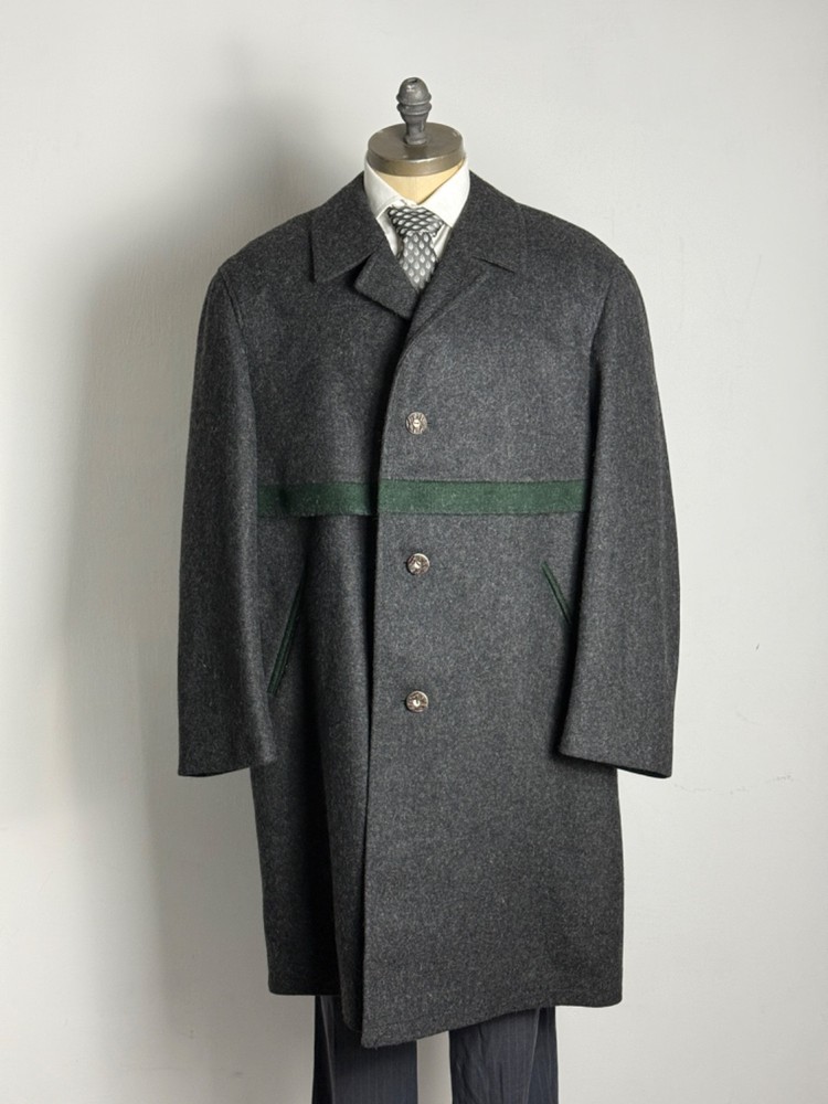 Vintage Loden Grey Virgin Wool Tyrolean Coat Mens Size 52 - XL