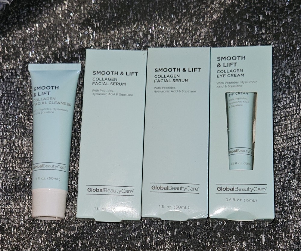 Global Beauty Care Smooth & Lift Skincare Set with Cleanser Eye Cream & 2 Serums New