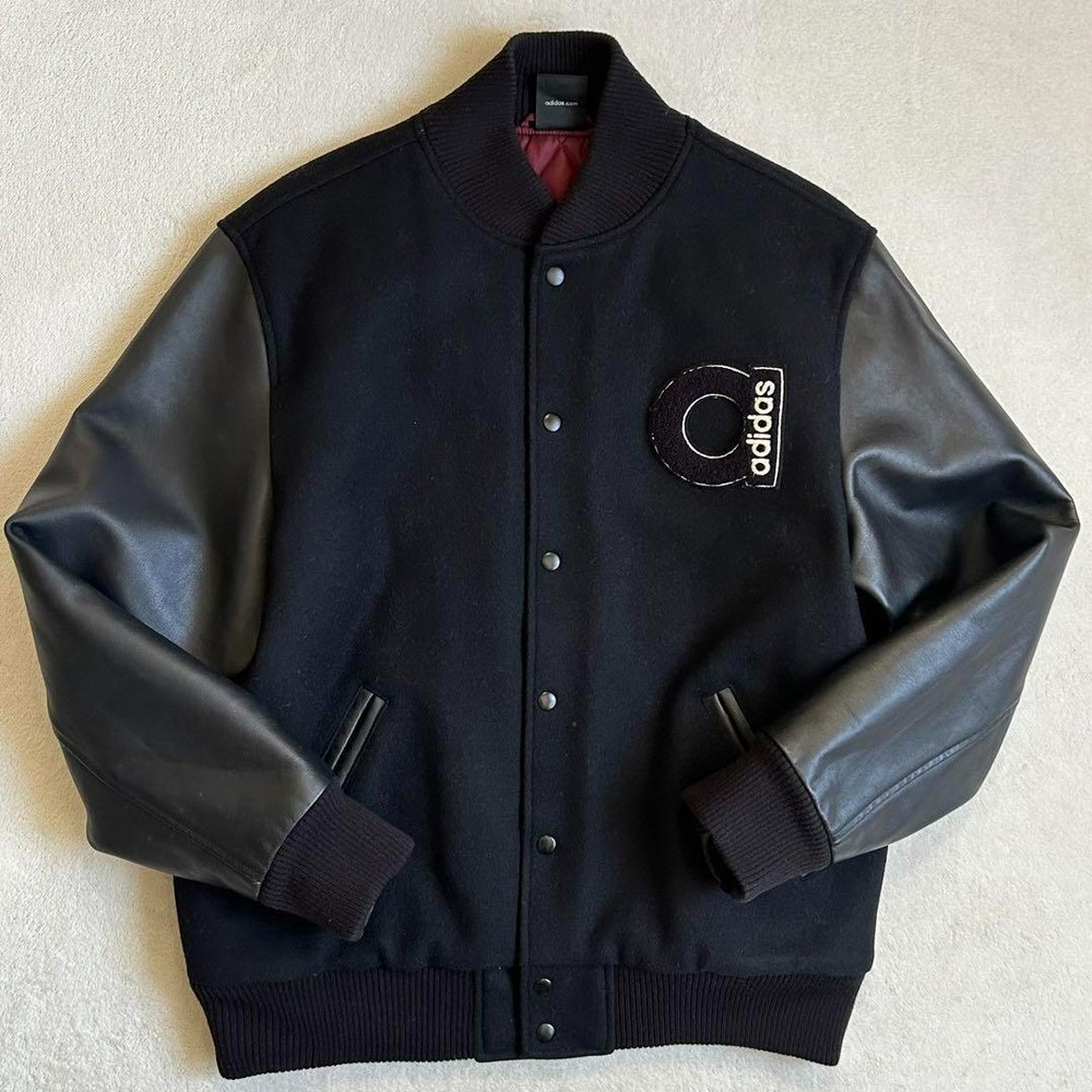 Adidas Kiwami Stadium Jacket Black Leather Sleeve Old Patch Used Size O