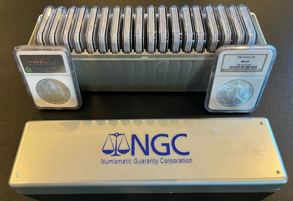 NGC SIlver Eagle Set 1986-2005 NGC Graded 69, 20 Coins, Valuable Asset!