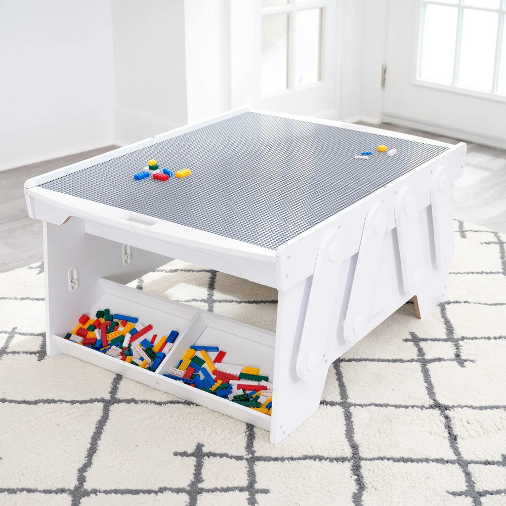 KidKraft White Mega Play N Store Building Bricks Table with 210 Bricks