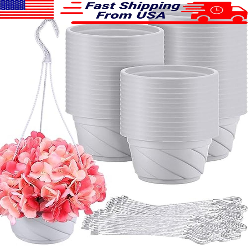 50 Pcs Plastic Hanging Planter Pots Containers Holders Plants Drainage Hooks New