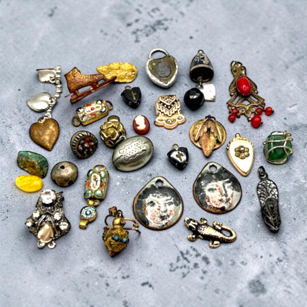 25+ Old Charms Mosaic Tiny Turkish Orb Filigree Jet Jewelry Making Collection