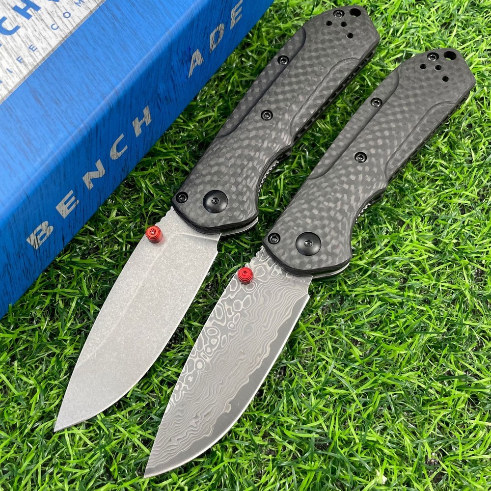 BENCHMADE 565 Folding Knife with S90V Damascus Steel Blade and Carbon Fiber Handle for High Hardness and Durability