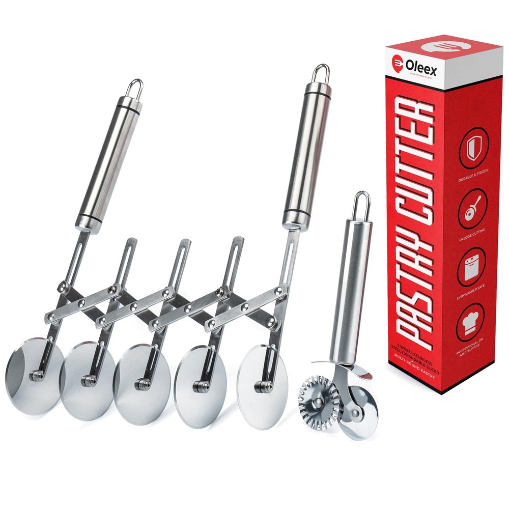 Oleex All-Dough Pastry Cutter Set with 5 Wheels and Dual Functionality