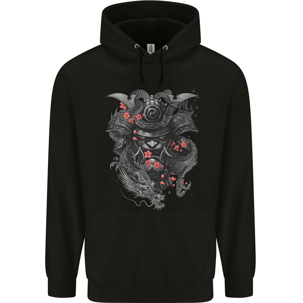 A Samurai Head with Dragons Warrior MMA Mens 80% Cotton Hoodie