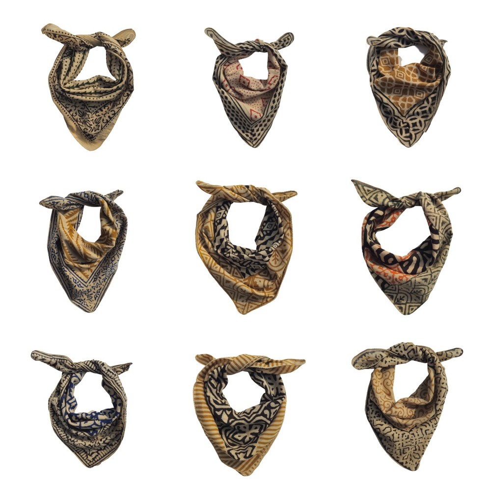 Bulk Set of 9 Organic Cotton Paisley Bandana Scarves
