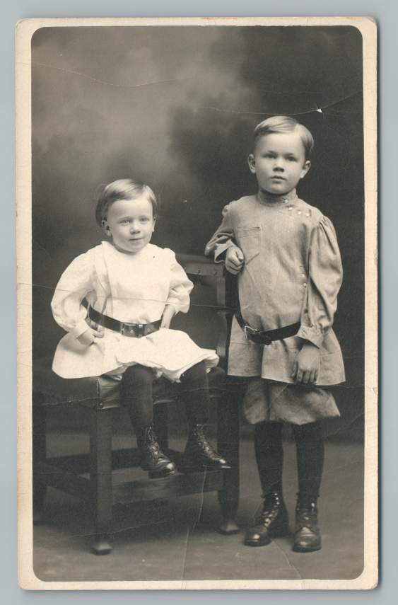 Brothers Ralph and Delos Caswell in 1910s Photo Studio Antique RPPC Postcard