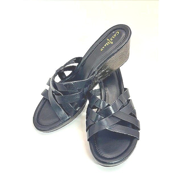 Cole Haan NikeAir Black Leather Strappy Wedge Sandals Womens Slides 8.5