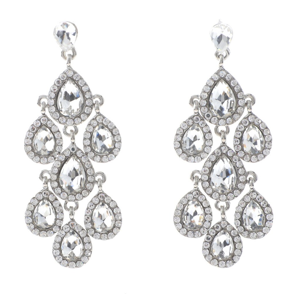 Silver Tone Metal Crystal Rhinestone Chandelier Post Earrings ER2601-SCL