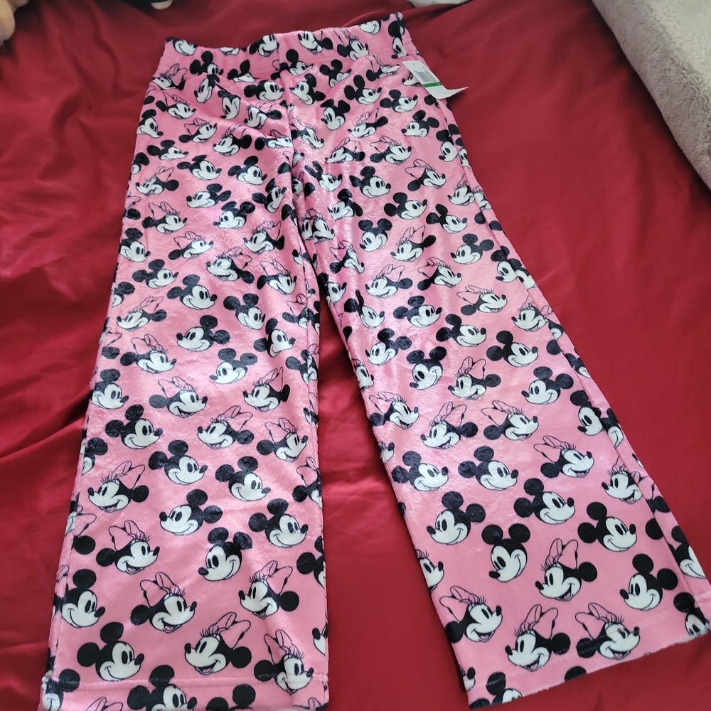 NWT Disney Girls Pink Mickey & Minnie Mouse Fleece Pajama Pants - Size L