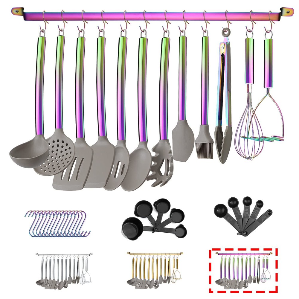 38 Piece Silicone kitchen Cooking Utensils Set with Utensil Rack, Silicone He...