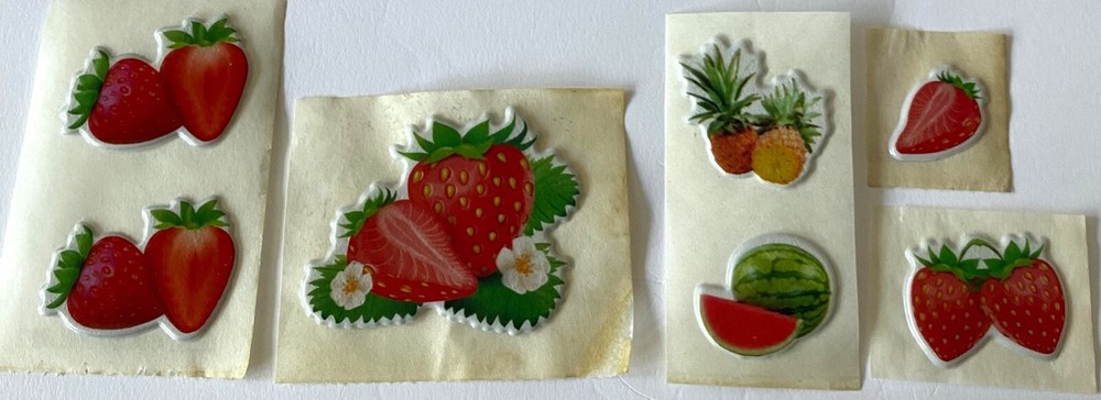 Vintage 1980s Puffy Scratch N Sniff Pineapple Watermelon Strawberry Stickers Lot