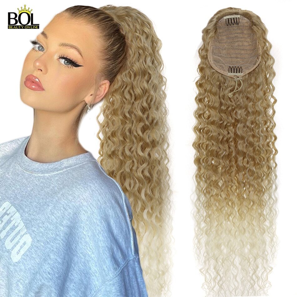 Long Kinky Curly Synthetic Drawstring Ponytail Extensions for Women