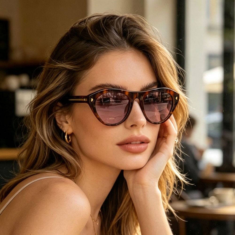 Prada SPR B15 Women Sunglasses Tortoiseshell Frame Purple Lenses Cat Eye w/ Case