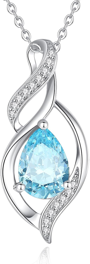 Birthstone Necklace for Women Teardrop Necklace S925 Sterling Silver Infinity Lo
