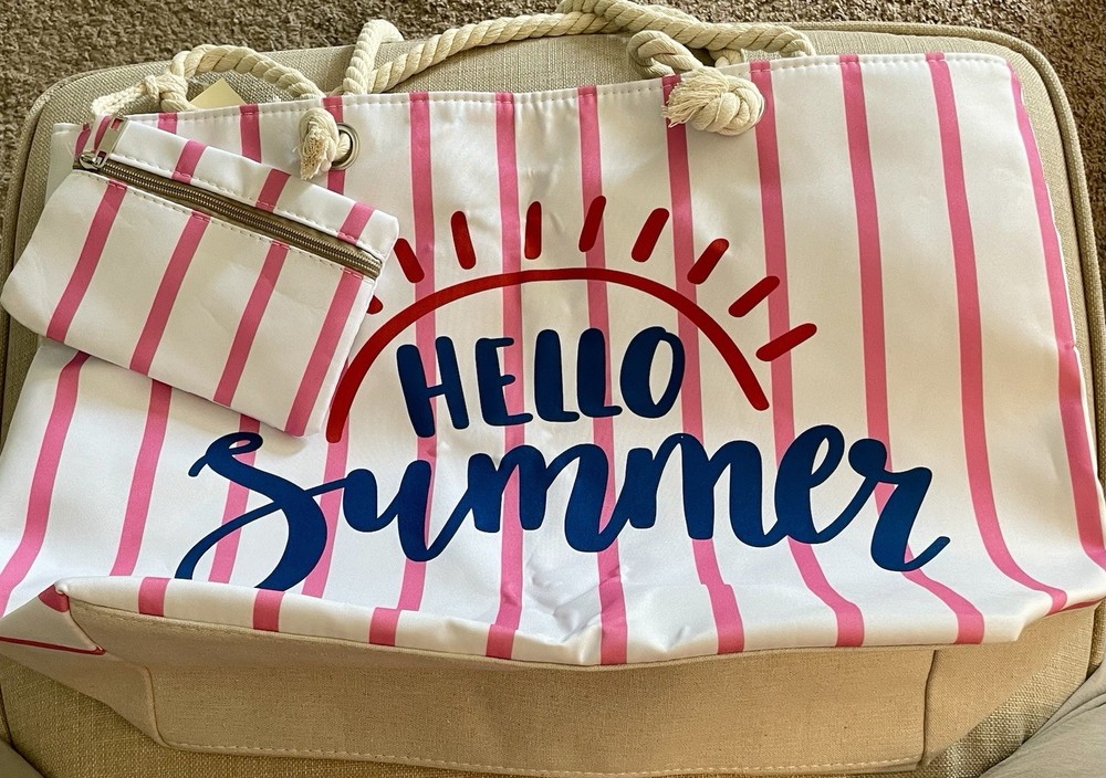 X-Large Hello Summer Beach Tote with Small Detachable Bag