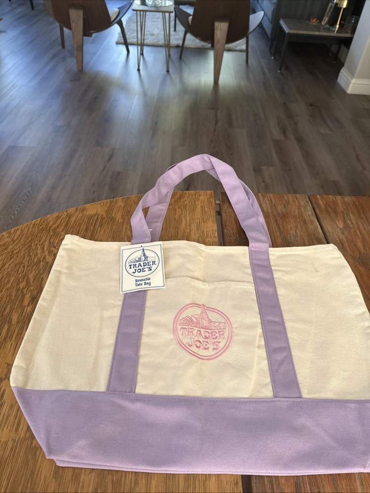 NWT Trader Joe’s Lavender Large Canvas Tote Bag Limited Release