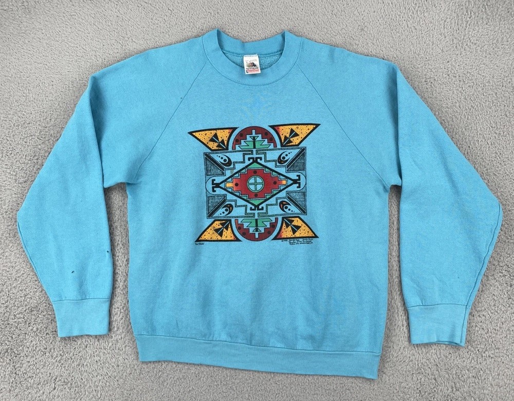 Vintage 1995 Fruit of the Loom Blue Raglan Sweatshirt Made in USA Four Winds