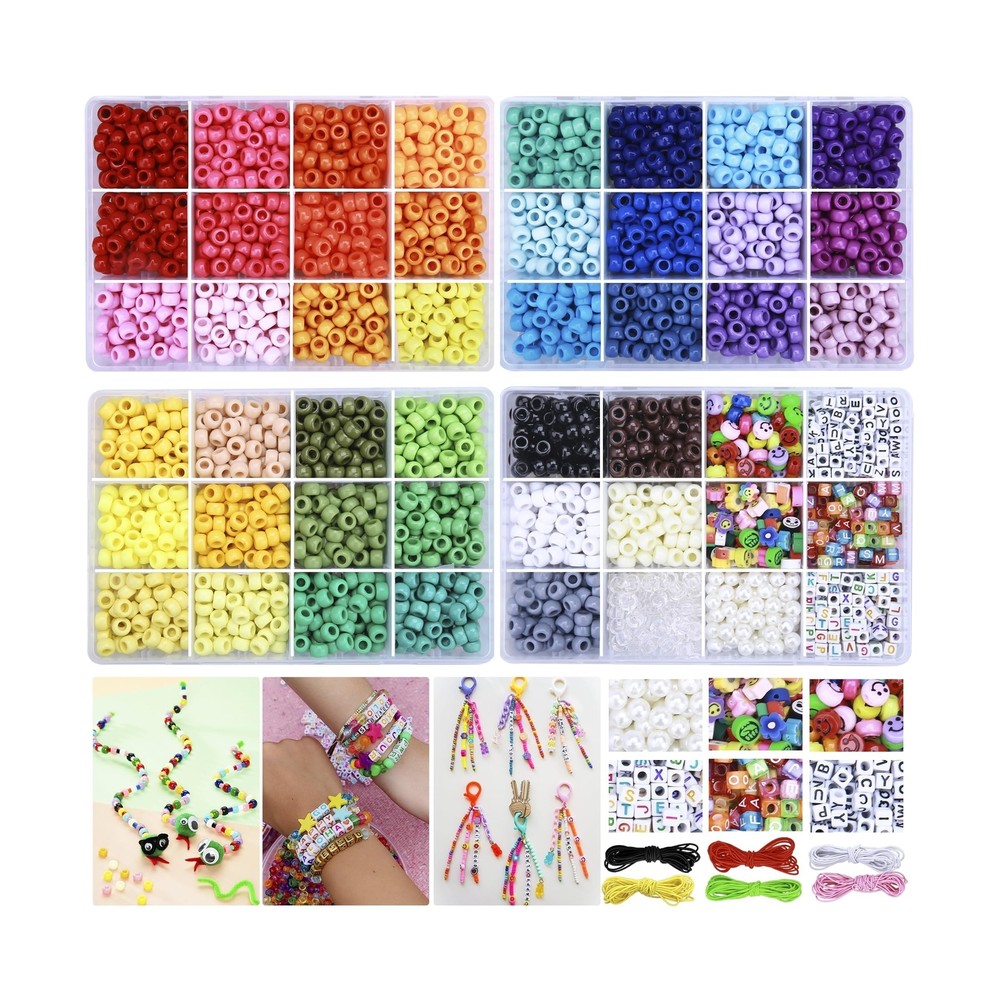 4350Pcs Pony Beads Set, Plastic Large Hole Beads for Friendship Crafts Making...