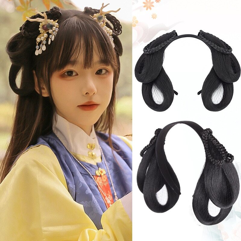 1pc Soft Twist Hanfu Wig Headband Antique Hair Decor for Girls