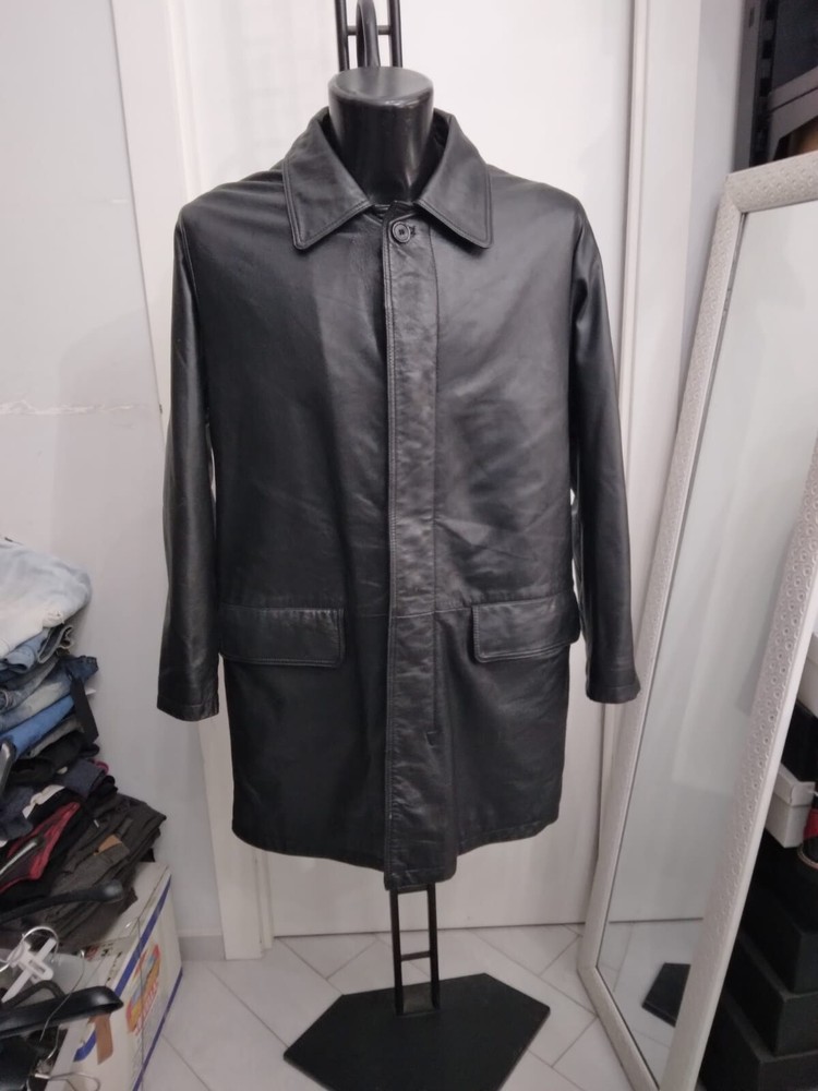 Real Leather Jacket Genuine Leather Used Man Size 52 Black XYM920L