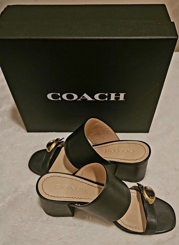 Coach Mae Mule Leather  Pebbled Sandals