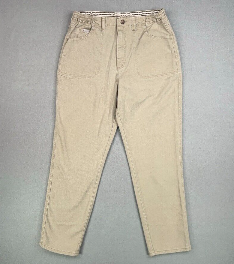 Vintage Lee Jeans Womens 14 M Beige Khaki Denim High Rise Elastic Waist Mom Y2K