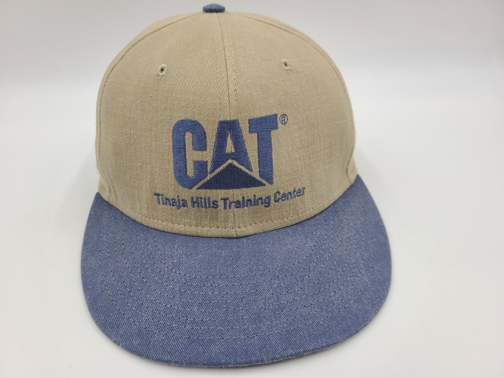 Vintage CAT Caterpillar Tinaja Hills Training Center Strapback Hat Cap Men Beige