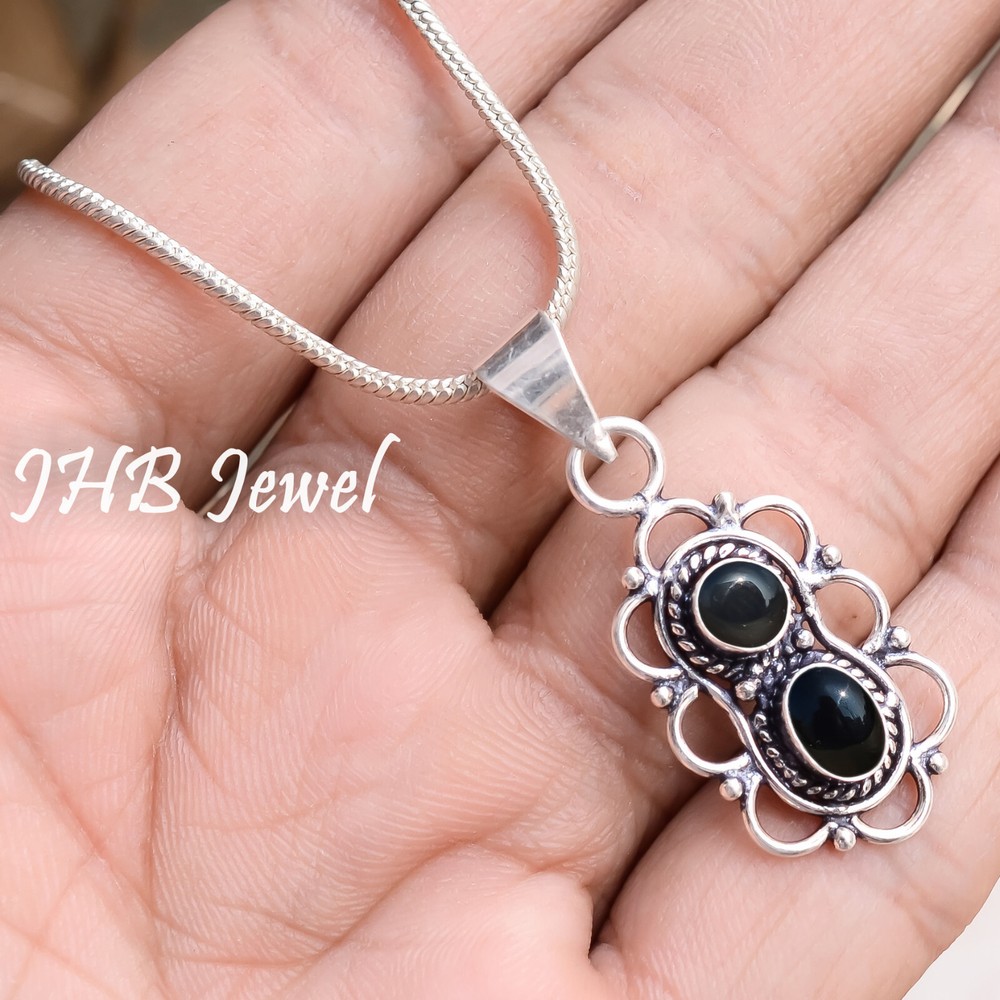 Black Onyx Multi Gemstone 925 Sterling Silver Trendy Pendant Jewelry