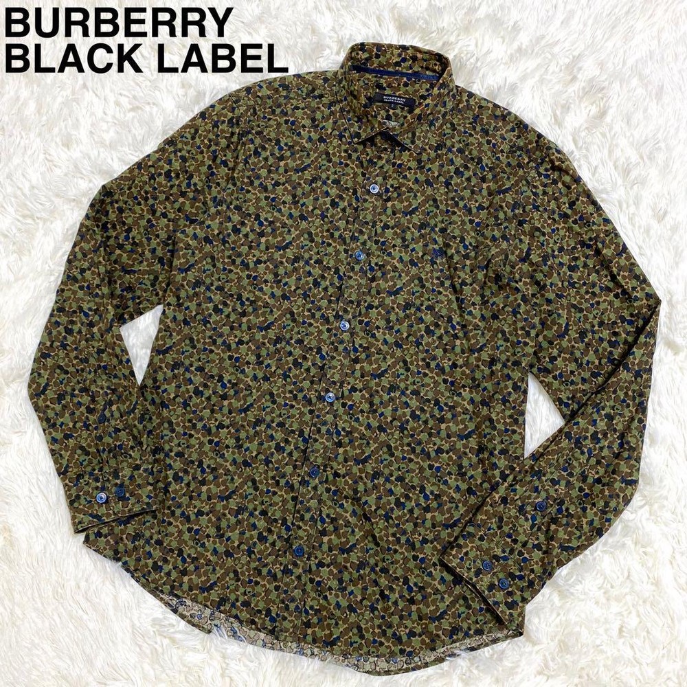 Burberry Black Label All-over Print Shirt Embroidered Logo Camouflage Piping M F