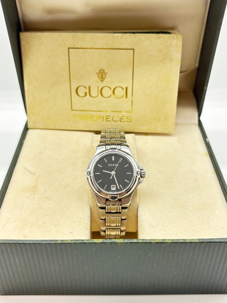 [ Exc+5 w/Box ] Gucci 9040L Black Dial Two Tone Women Quartz Watch Used Working