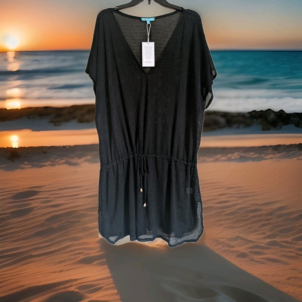 NEW Black Beach Mesh Bathing swim suit cover-up 3X  Womens Stretch Pullover