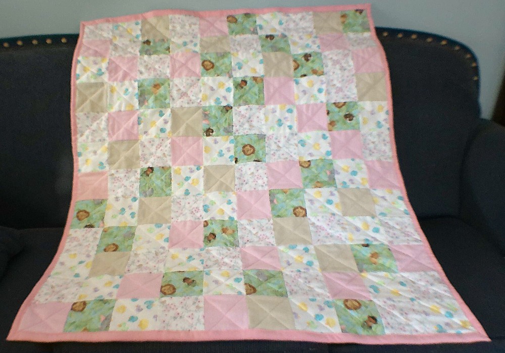 Handmade Baby Girl's Crib Quilt, All Flannel Fabric, Animals & Birds, 40