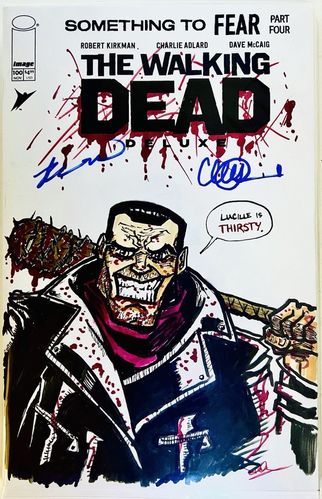 Walking Dead Deluxe #100 Blank Custom Negan Sketch Adlard & Kirkman Signed