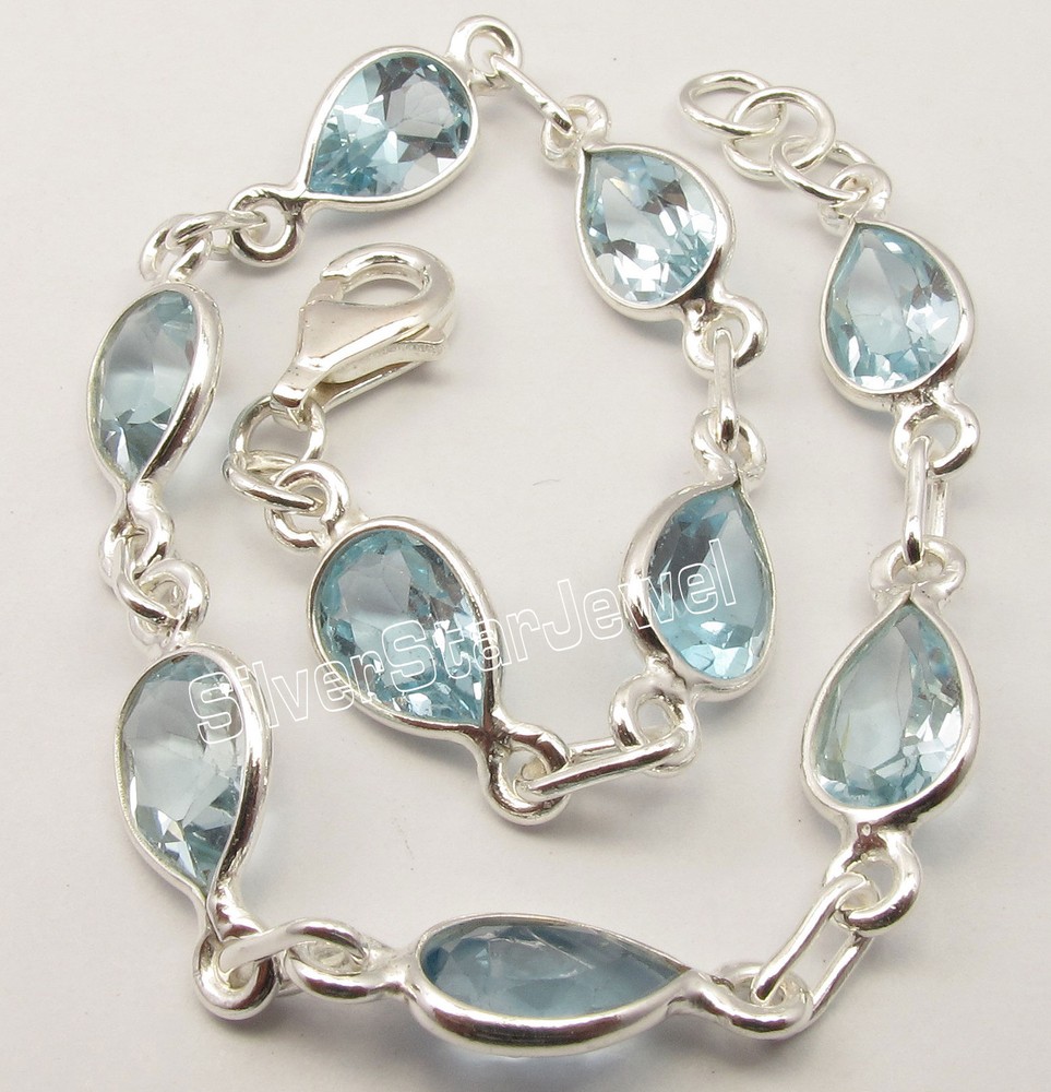 Flash Sale Today || CHECK IT- 925 Solid Silver DROP CUT BLUE TOPAZ Bracelet 8.3