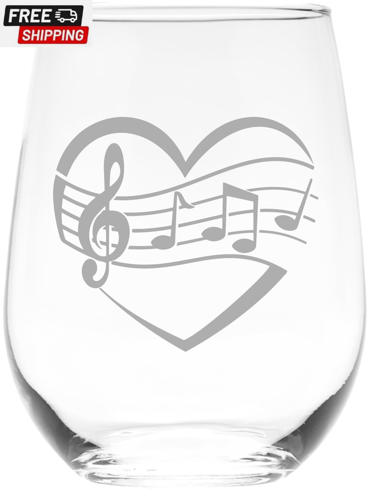 Music Lover Stemless Wine Glass - 17oz Gift for Women & Men