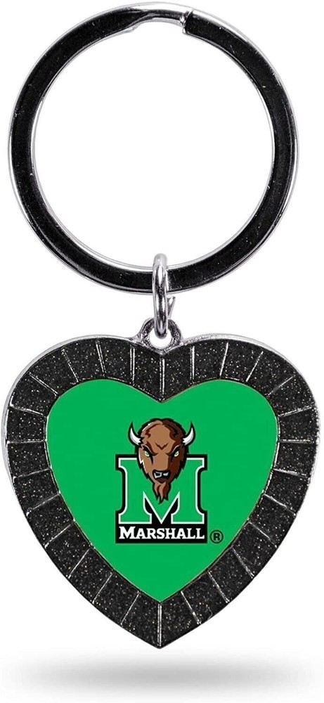 NCAA Marshall Thundering Herd Rhinestone Heart Keychain in Black