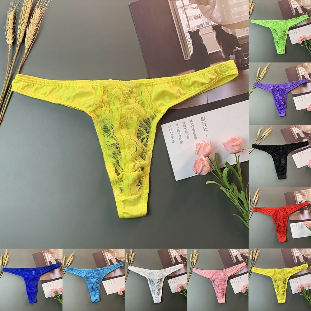 Mens Sexy Sissy Pouch Lace Briefs G-String Underwear Lingerie Thongs Panties