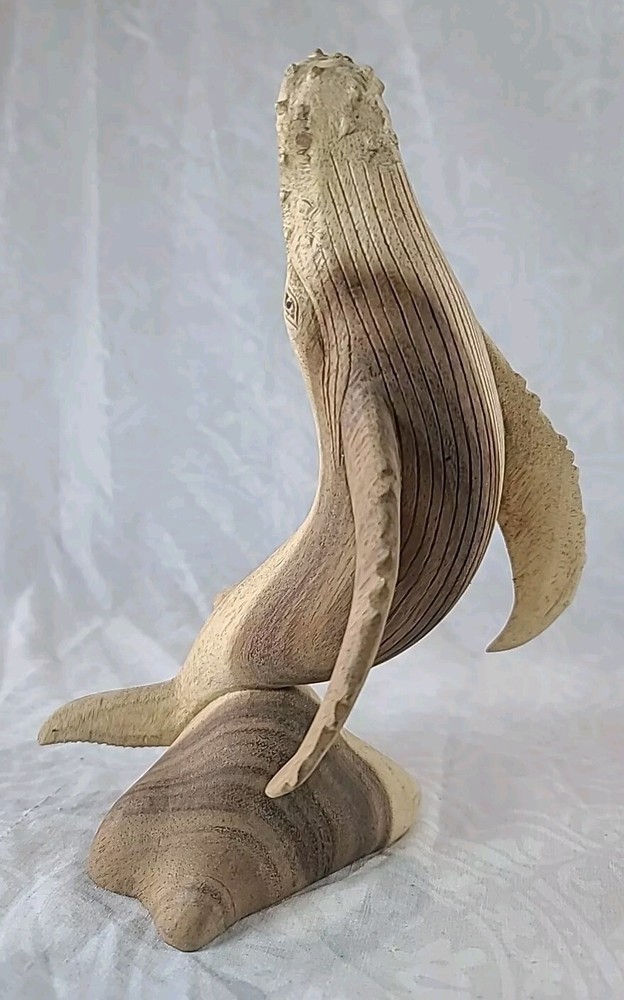 Wooden Indonesia Made Ocean Humpback Whale Aquatic Wood Hand Carved Sculpture