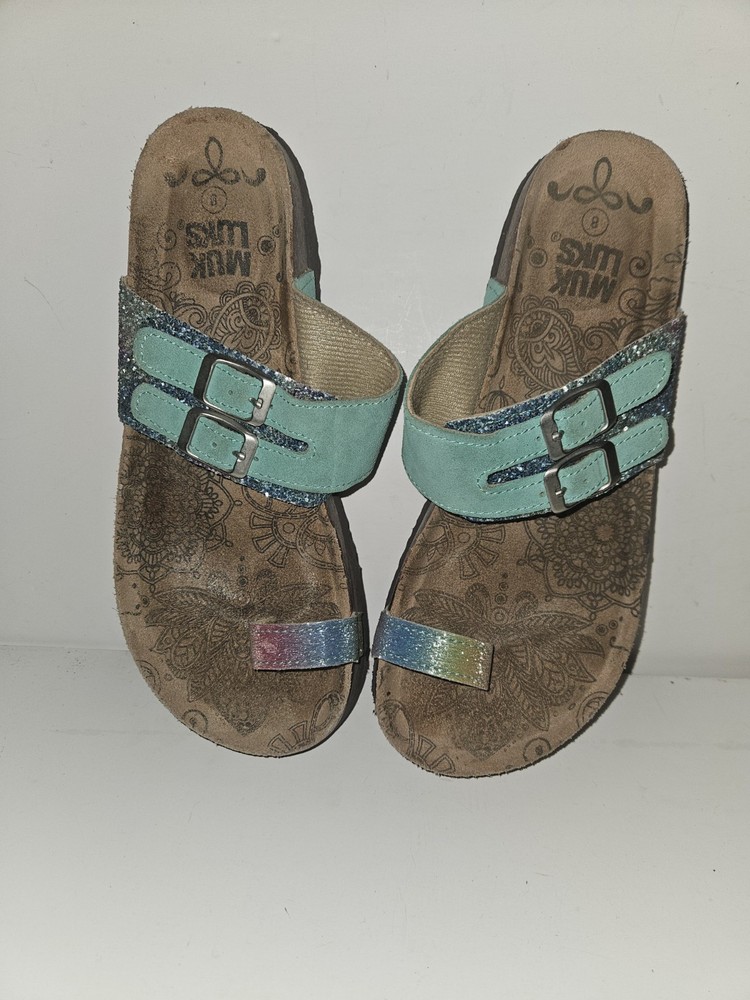 Colorful Rainbow Double Strap Suede Slide Sandals for Women Size 8